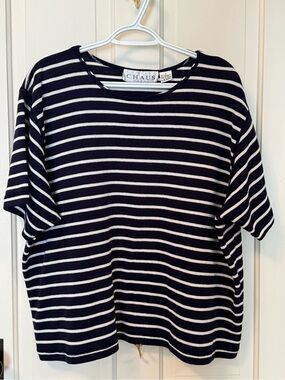 Chaus Navy & White Horizontal Stripe Short Sleeve Top Women's Size 3X